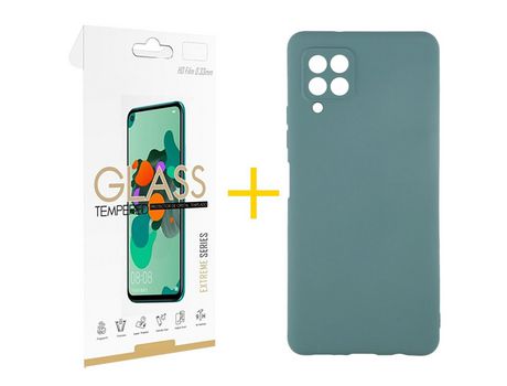 Pack 1 Película 2.5D + Funda SKYHE para Samsung Galaxy A12 4G Silicona Líquida Verde