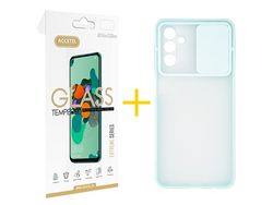 Pack 1 X Protector de Vidrio Templado 2.5D + Funda ACCETEL para Samsung Galaxy A13 5G Gel Protección Cámara Verde-Mar