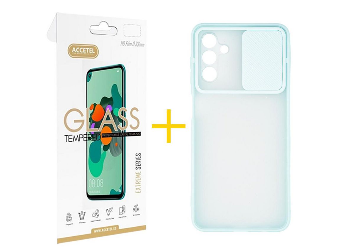 Pack 1 X Protector de Vidrio Templado 2.5D + Funda ACCETEL para Samsung Galaxy A13 5G Gel Protección Cámara Verde-Mar