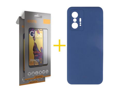 Pack 2 X Protector de Vidrio Templado Full + Funda ACCETEL para Xiaomi 11T Pro Silicona Líquida Azul