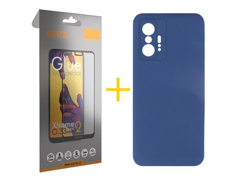 Pack 1 X Protector de Vidrio Templado Full + Funda ACCETEL para Xiaomi 11T Pro Silicona Líquida Azul