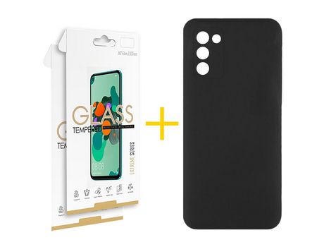 Pack Carcasa + 2 Protectores de Pantalla Cristal Templado para Samsung Galaxy A03S SKYHE Negro