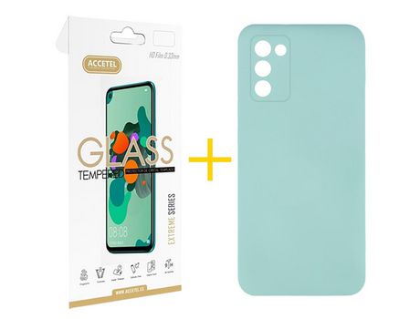 Pack Carcasa + Protector de Pantalla Cristal Templado para Samsung Galaxy A03S ACCETEL Verde Agua