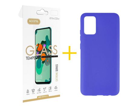 Pack Carcasa + Protector de Pantalla Cristal Templado para Samsung Galaxy A03S ACCETEL Azul