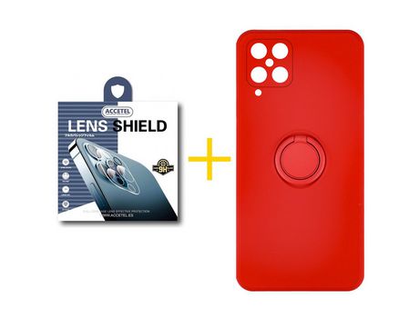 Pack 1 X Protector de Cámara trasera + Funda ACCETEL para Samsung Galaxy A12 5G Gel O-Ring Rojo