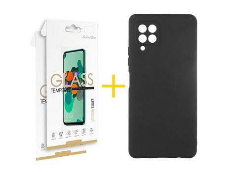Pack 2 Películas 2.5D + Funda SKYHE para Samsung Galaxy A12 4G Silicona Líquida Negro