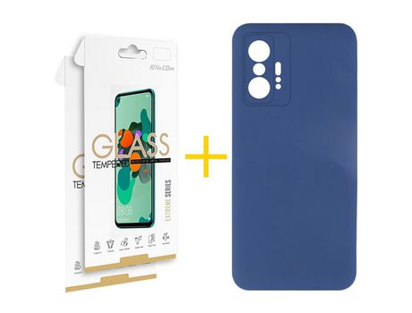Pack 2 Películas 2.5D + Funda SKYHE para Xiaomi 11T Pro Silicona Líquida Azul