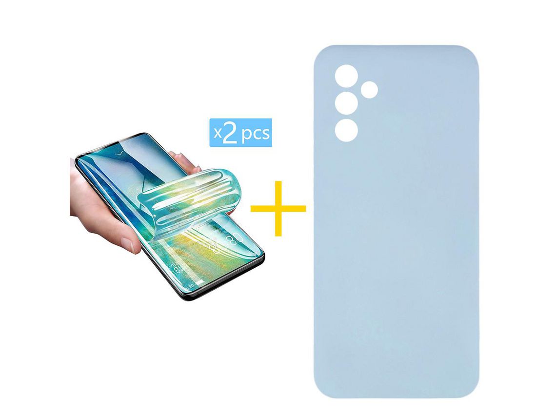Pack 2 X Protector de Vidrio Templado Hidrogel + Funda ACCETEL para Samsung Galaxy A13 5G Silicona Líquida Azul Claro