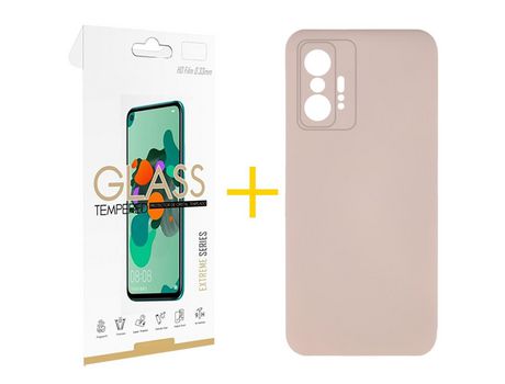 Pack 1 Película 2.5D + Funda SKYHE para Xiaomi 11T Pro Silicona Líquida Rosa