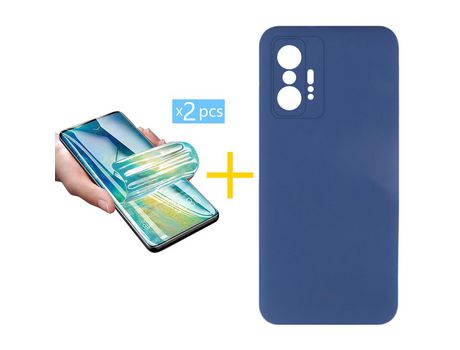Pack 2 X Protector de Vidrio Templado Hidrogel + Funda ACCETEL para Samsung Galaxy 11T Pro Silicona Líquida Azul