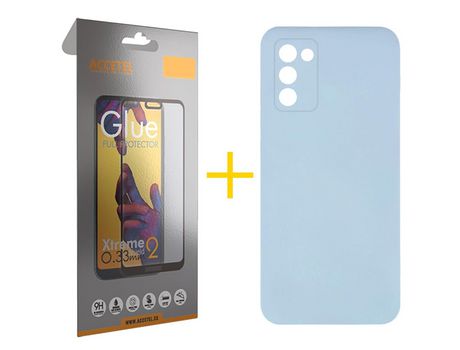 Pack Carcasa + Protector de Pantalla Cristal Templado para Samsung Galaxy A03S ACCETEL Azul Claro