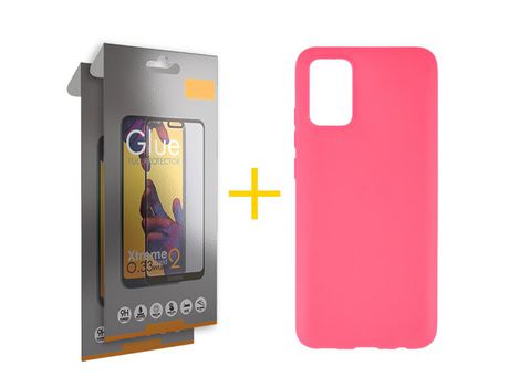 Pack 2 Películas Full + Funda SKYHE para Samsung Galaxy A02S Silicona Liso Rosa