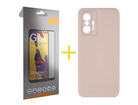 Pack 1 Película Full + Funda SKYHE para Xiaomi 11T Pro Silicona Líquida Rosa