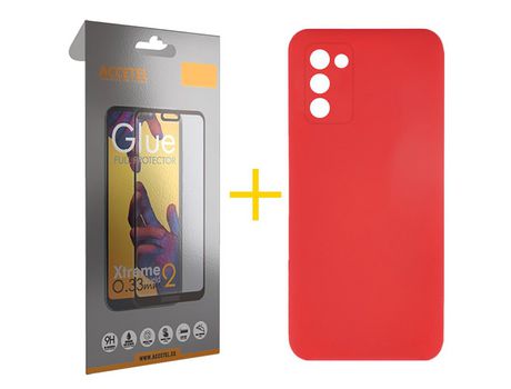 Pack Carcasa + Protector de Pantalla Cristal Templado para Samsung Galaxy A03S ACCETEL Rojo