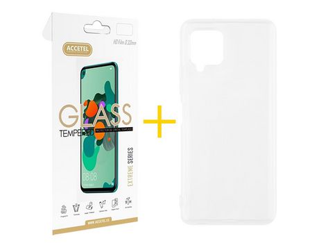 Pack 1 X Protector de Vidrio Templado 2.5D + Funda ACCETEL para Samsung Galaxy A12 4G Silicona Líquida Transparente Clear