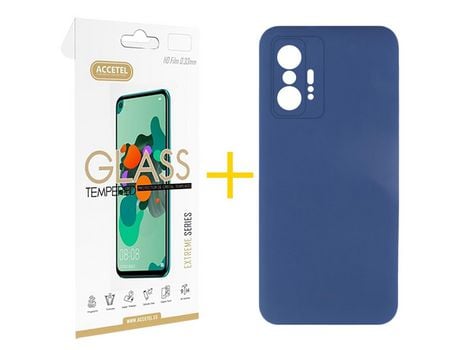 Pack 1 X Protector de Vidrio Templado 2.5D + Funda ACCETEL para Xiaomi 11T Pro Silicona Líquida Azul