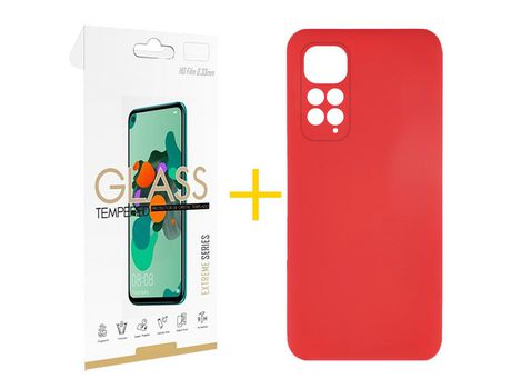 Pack 1 Película 2.5D + Funda SKYHE para Xiaomi Redmi Note 11 4G Silicona Líquida Rojo