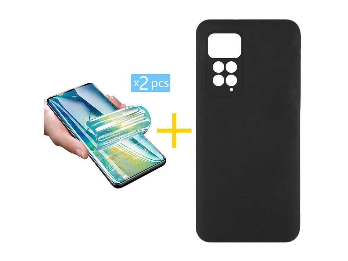 Pack 2 X Protector de Vidrio Templado Hidrogel + Funda ACCETEL para Samsung Galaxy Redmi Note 11 Pro Silicona Líquida Negro