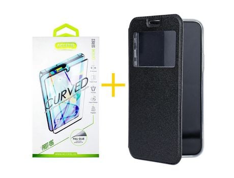 Pack 1 X Protector de Vidrio Templado Curvado + Funda ACCETEL para Samsung Galaxy S20 Plus 5G Flip Cover Gandy Negro