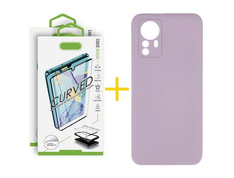 Pack 2 Películas Curvado + Funda SKYHE para Xiaomi 12 Pro Silicona Líquida Morado