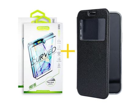 Pack 2 X Protector de Vidrio Templado Curvado + Funda ACCETEL para Samsung Galaxy S20 Plus 5G Flip Cover Gandy Oro