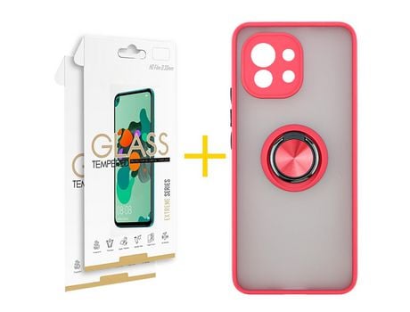 Pack 2 Películas 2.5D + Funda SKYHE para Xiaomi MI 11 Lite 5G Gel Bumper con Anillo Rojo