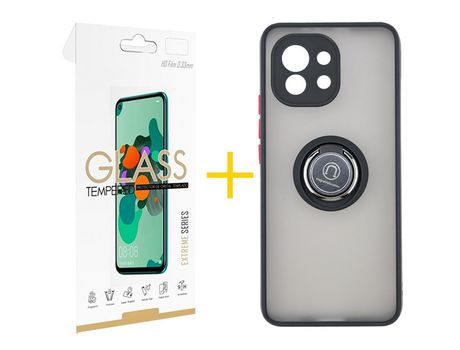 Pack 1 Película 2.5D + Funda SKYHE para Xiaomi MI 11 Lite 4G Gel Bumper con Anillo Negro
