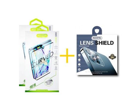 Pack 2 X Película Curvo + Película de Cámara Trasera ACCETEL para Samsung Galaxy S20 Plus 5G Borde Negro (2 unidades)