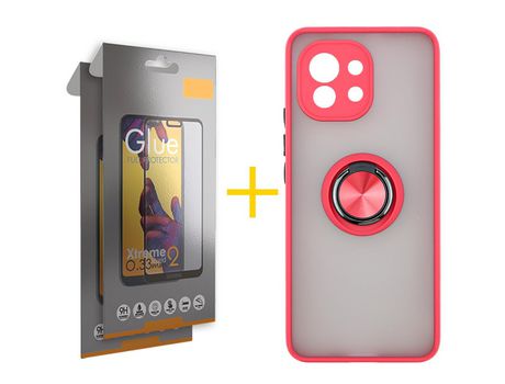 Pack 2 Películas Full + Funda SKYHE para Xiaomi MI 11 Lite 4G Gel Bumper con Anillo Rojo
