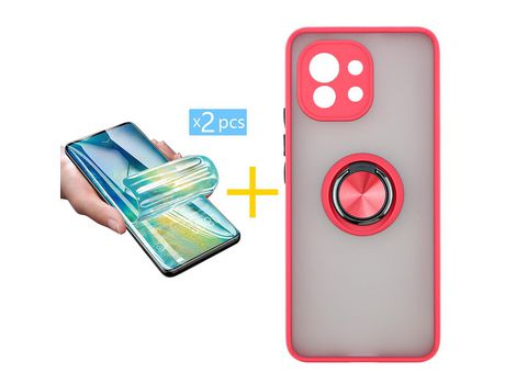 Pack 2 Películas + Funda SKYHE para Xiaomi MI 11 Lite 5G NE Gel Bumper con Anillo Rojo