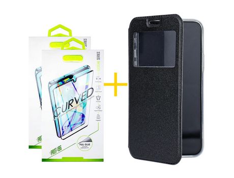 Pack 2 Películas Curvado + Funda SKYHE para Samsung Galaxy S20 Plus 5G Flip Cover Gandy Negro