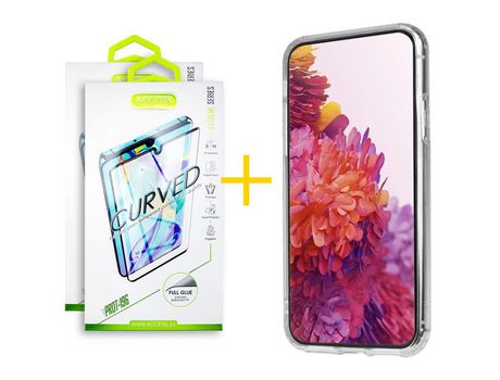 Pack 2 X Protector de Vidrio Templado Curvado + Funda ACCETEL para Samsung Galaxy S20 Plus 5G Gel Reforzado Transparente Clear