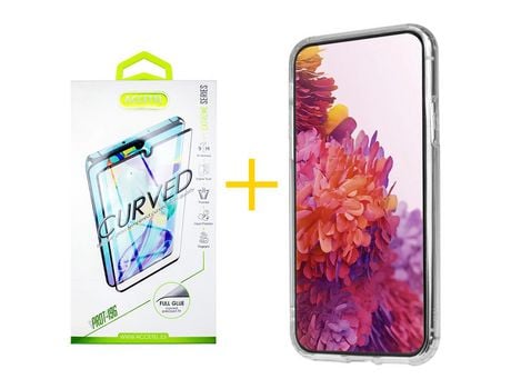 Pack 1 X Protector de Vidrio Templado Curvado + Funda ACCETEL para Samsung Galaxy S20 Plus 5G Gel Reforzado Transparente Clear