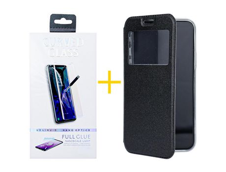 Juego 1 X Película de Vidrio Templado Antiestático y Funda SKYHE por Apple iPhone 14 Flip Cover Gandy Negro