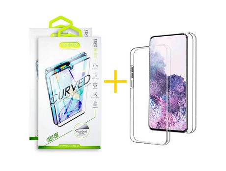 Pack 2 X Protector de Vidrio Templado Curvado + Funda ACCETEL para Samsung Galaxy S20 Plus 5G Dupla 360º Transparente Clear