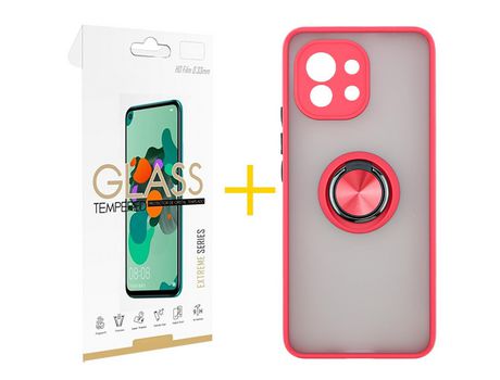 Pack 1 Película 2.5D + Funda SKYHE para Xiaomi MI 11 Lite 4G Gel Bumper con Anillo Rojo
