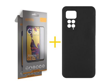 Pack 2 X Protector de Vidrio Templado Full + Funda ACCETEL para Xiaomi Redmi Note 11 Pro 5G Silicona Líquida Negro