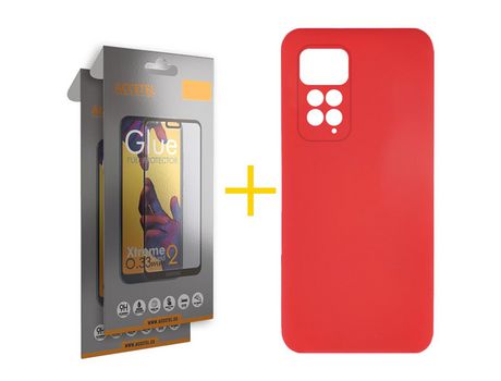 Pack 2 X Protector de Vidrio Templado Full + Funda ACCETEL para Xiaomi Redmi Note 11 Pro 5G Silicona Líquida Rojo