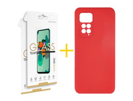 Pack 2 Películas 2.5D + Funda SKYHE para Xiaomi Redmi Note 11 Pro 5G Silicona Líquida Rojo