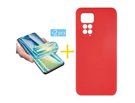Pack 2 Películas + Funda SKYHE para Samsung Galaxy Redmi Note 11 Pro 5G Silicona Líquida Rojo