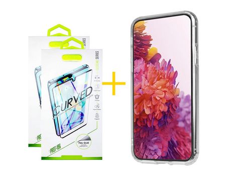 Pack 2 Películas Curvado + Funda SKYHE para Samsung Galaxy S20 Plus 5G Gel Reforzado Incoloro Clear