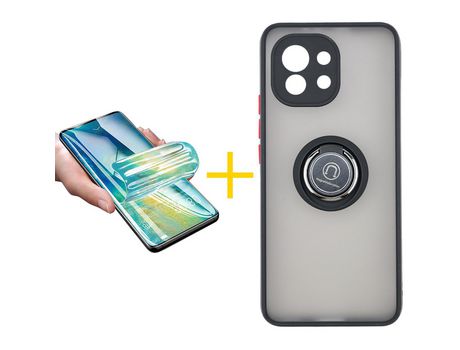Pack 1 Película + Funda SKYHE para Xiaomi MI 11 Lite 5G NE Gel Bumper con Anillo Negro