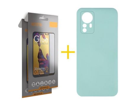Pack 2 X Protector de Vidrio Templado Full + Funda ACCETEL para Xiaomi 12 Pro Silicona Líquida Verde-Agua