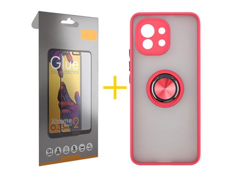 Pack 1 Película Full + Funda SKYHE para Xiaomi MI 11 Lite 4G Gel Bumper con Anillo Rojo