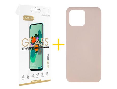 Pack 1 X Protector de Vidrio Templado 2.5D + Funda ACCETEL para Xiaomi MI 11 Lite 5G NE Silicona Líquida Rosa