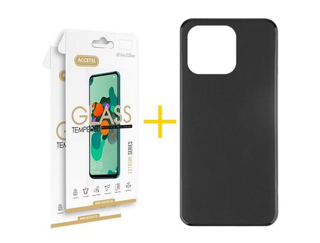 Pack 2 X Protector de Vidrio Templado 2.5D + Funda ACCETEL para Xiaomi MI 11 Lite 5G NE Silicona Liso Negro