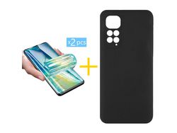 Pack 2 X Protector de Vidrio Templado Hidrogel + Funda ACCETEL para Samsung Galaxy Redmi Note 11 4G Silicona Líquida Negro