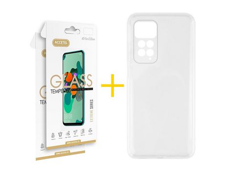 Pack 2 X Protector de Vidrio Templado 2.5D + Funda ACCETEL para Xiaomi Redmi Note 11 Pro Silicona Líquida Transparente Clear