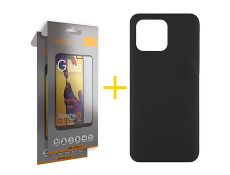Pack 2 X Protector de Vidrio Templado Full + Funda ACCETEL para Xiaomi MI 11 Lite 5G NE Silicona Líquida Negro