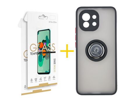 Pack 2 Películas 2.5D + Funda SKYHE para Xiaomi MI 11 Lite 4G Gel Bumper con Anillo Negro